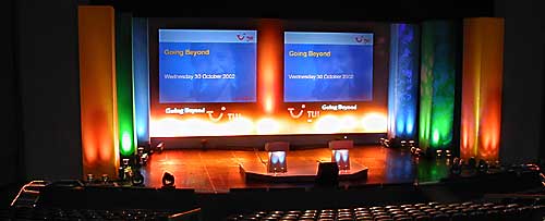 TUI conference in a large auditorium at Universal Studios, Barcelona.